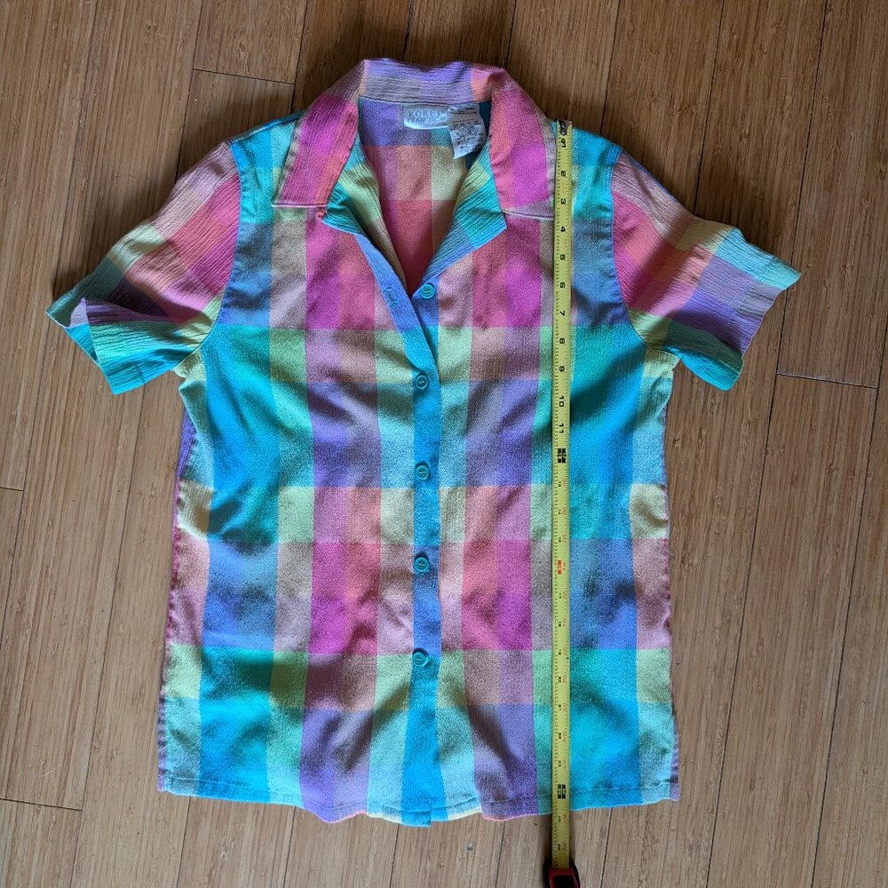 Vintage rainbow plaid shorts/tee set - size small - Picture 9 of 11